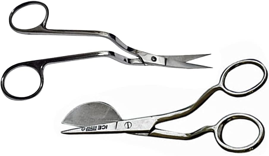 6 Inch Stainless Steel Applique Duckbill Scissors Blade with Offset Handle & 6 Inch Machine Embroidery Double Curved Scissors Bundle