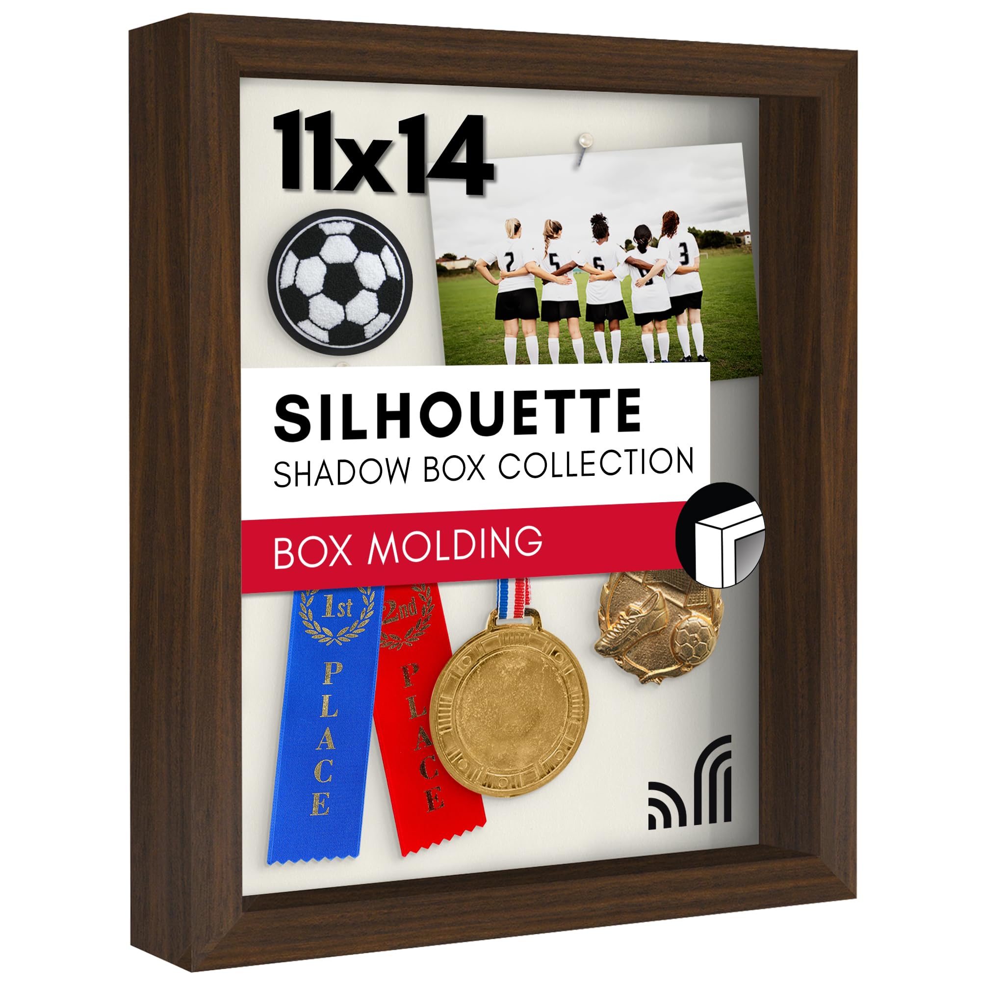 Americanflat 11x14 Shadow Box Frame with Shatter-Resistant Glass - Silhouette Collection - Large Shadow Box Display Case for Tabletop and Wall Display - Driftwood with Soft Felt Back