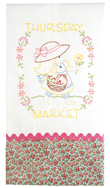 Yellow And White Embroidered Geo Shapes Kitchen Towel - World Market