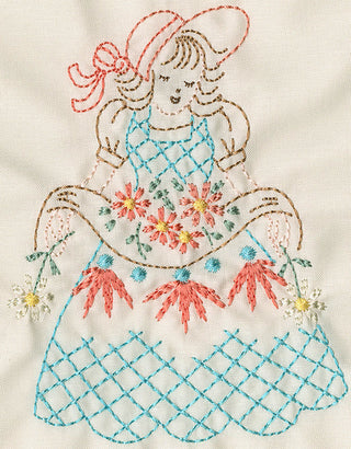 Beautiful Framed Old Hand Embroidered - Crinoline Lady