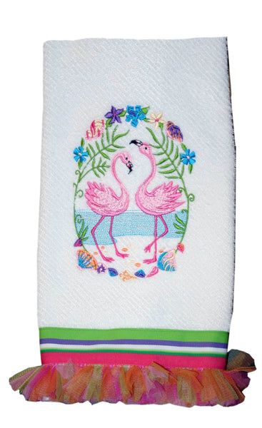 Dish Towels Flamingo Set of 2 Aqua Embroidered Sun Kissed Beach Summer  House